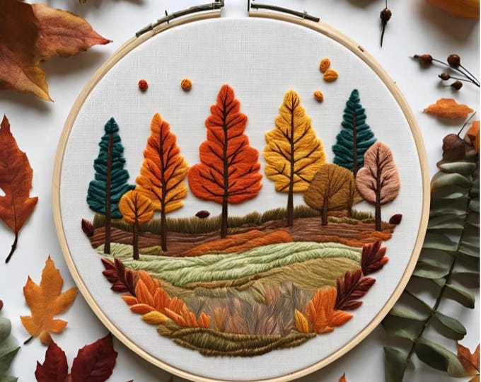 Autumn Trees View Embroidery Pattern | Downloadable File | Hand ...