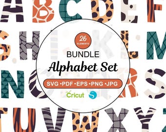 Animal Pattern Alphabet Clipart Set, Kids ABC Letters, Safari Font ...
