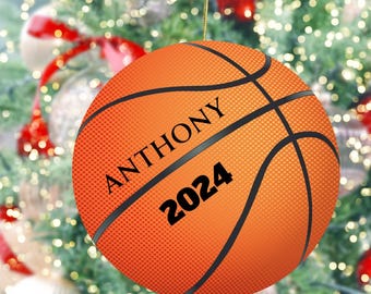 Personalized with name and year basketball soccer ornament, 2024