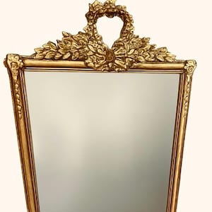 French Gilded Carved Wood Mirror 1920s - 34.5 x 21&quot;