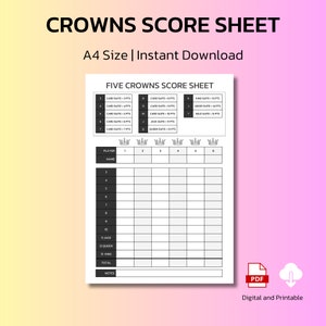 5 Crowns Score Sheet | Printable 5 Crowns Score Card | A4 Size Digital Download |  Printable PDF File