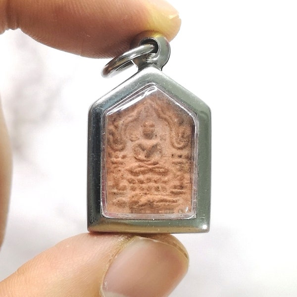 Phra Khunphaen Pim Lek Small Magic Clay Pink LP Thim Phong Phrai Kuman Wat LaHanRai Thai Amulet Pendant Enhances Luck Invites Positive Charm