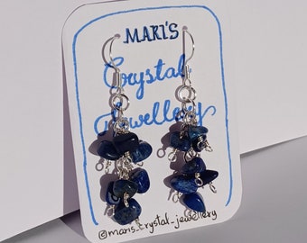 Handmade Cluster Lapis Lazuli Gemstone Earrings - Silver-Plated Wire and Crystals - Multiple Gemstone Options
