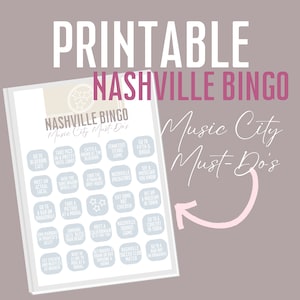 Nashville Travel Bingo for Music City Bachelorette or Vacation Trips!=