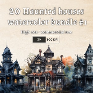 20 Haunted houses watercolor bundle