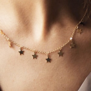 14k Solid Gold Tiny Multi Star Necklace, Dainty Drop Little Star Necklace, Small Star Charm Necklace, Delicate Celestial Jewellery
