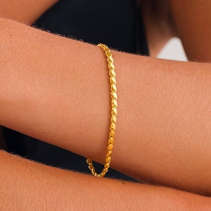 14k Solid Gold Spiegel Link Armband, Zierliche Pailletten Kette Armband, schuppige Kette Schmuck für Frauen