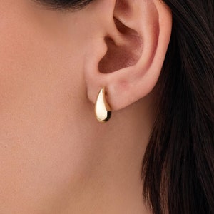 14k Solid Gold Chunky Teardrop Stud Earrings, Trendy Waterdrop Dome Earrings, Modern Dainty Drop Earrings Gift