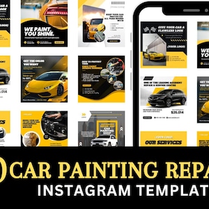 Car Painting Repair Service Social Media Template, Auto Detail Template, Car Service, Car Painting, Automotive Post, Car Instagram Posts