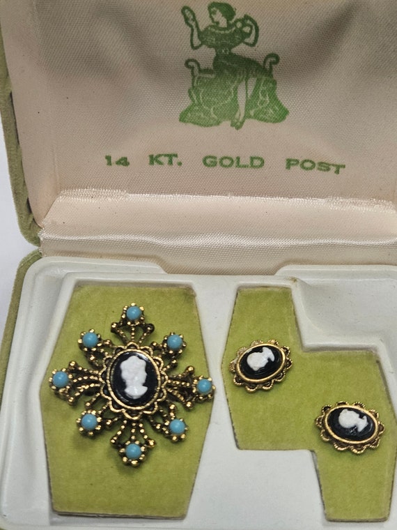 Vintage Cameo Earrings and Brooch Set