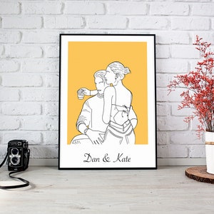 Custom Couple Portrait, Custom Family Portrait, Custom Line Art, Personalized Gifts, Gift For Girlfriend, Sketches From Photo