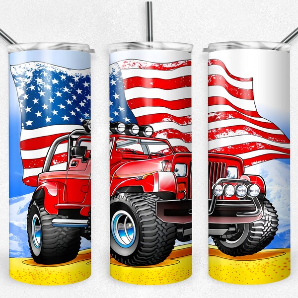 American Jeep Tumbler Png, 20 oz Skinny Tumbler Sublimation Design, Digital Download PNG, Patriotic Tumbler PNG, 20oz Tumbler Design