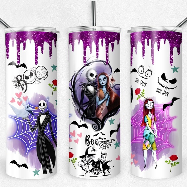 Nightmare Before Christmas Tumbler Png, Jack and Sally Tumbler 20 oz Skinny Tumbler Sublimation Design, Digital Download PNG