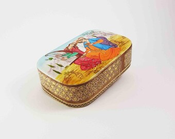 Khatam Marquetry Box, Hand-Painted Miniature, Sliding Wooden Box, K3-155