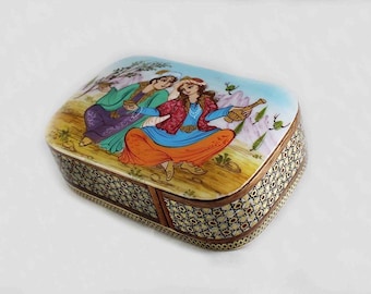 Khatam Playing Card Holder, Khatam Kari, Slide in Wooden Box, Miniature Khatam Marquetry, K3-134
