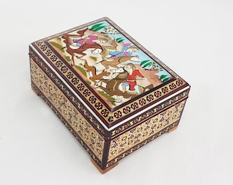 Khatam Marquetry Jewelry Box, Hand-Painted Miniature Art, K3-110