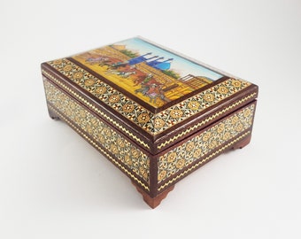 Handmade Khatam Marquetry Jewelry Box, Miniature Painting, K3-209