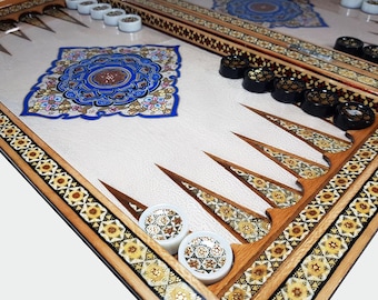 Wooden Handmade Khatam Backgammon with case, Perfect Khatam Marquetry, Hand-painted Miniature, Backgammon Pieces, K3-452