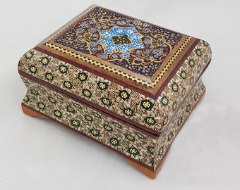 Handmade Khatam Marquetry Jewelry case, Miniature Painting Inlaid box, K3-108