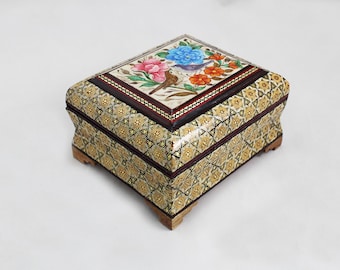Khatam Marquetry Jewelry case, Inlaid  Hand-Painted Miniature Wooden box, K3-103