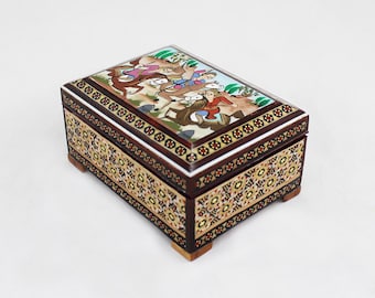 Khatam Marquetry Jewelry Box, Hand-Painted Miniature, Handmade Wooden Box, K3-116