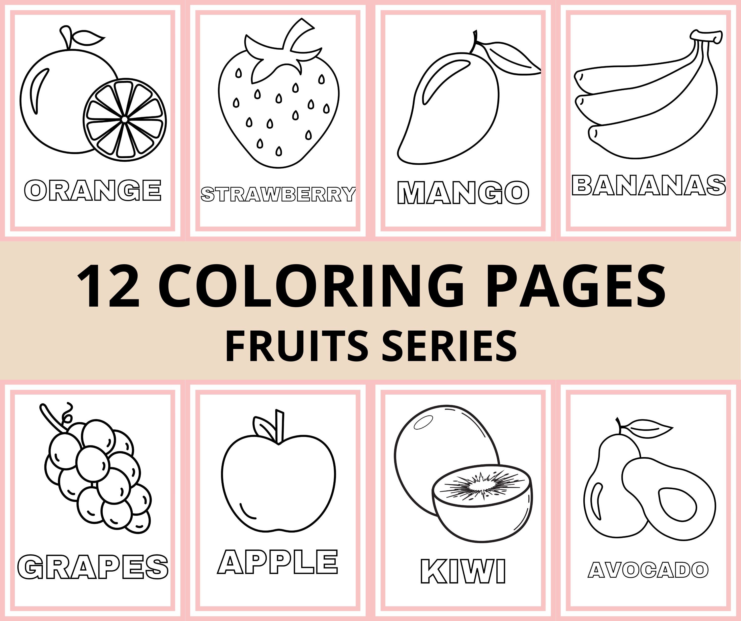 12 Fruits Coloring Pages Fruits Series Printable Coloring Etsy 12 Fruits Coloring Pages Fruits Series Printable Coloring Etsy