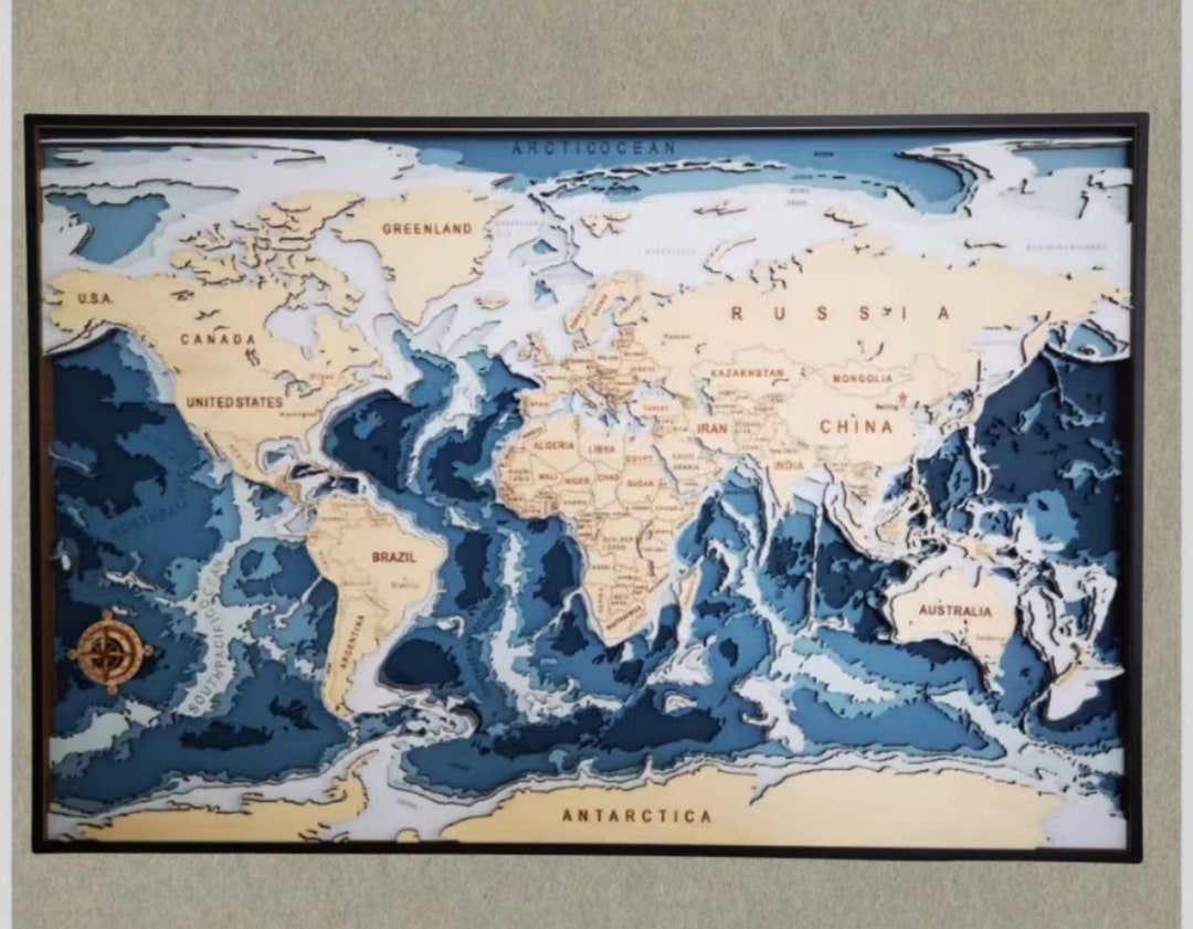 3D Rectangular Map of the World Multi layer Panellaser Cut - Etsy