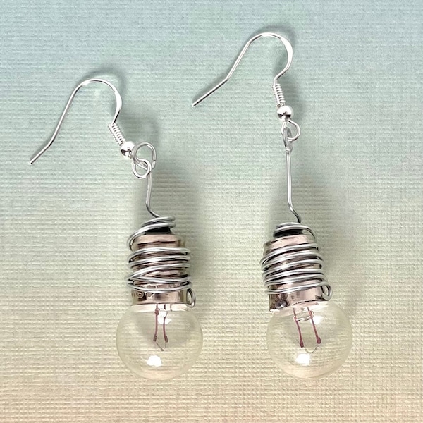 Lightbulb earrings, fun, quirky, unique, upcycled, novelty dangle drop earrings, gift for boho/hippie, science-lovers, teachers