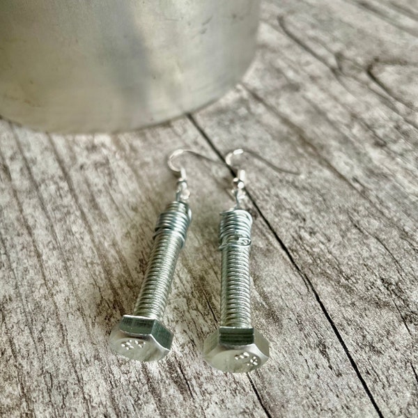 Edgy Hardware Earrings, Industrial Chic, Upcycled Bolt Earrings. Minimalist, Unique, Cute Earrings.