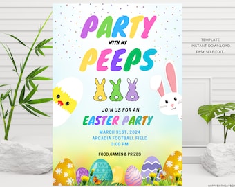 Easter egg Hunt Invitation Editable Easter invite Party with my peeps Easter party invitation template Instant Download Digital Template