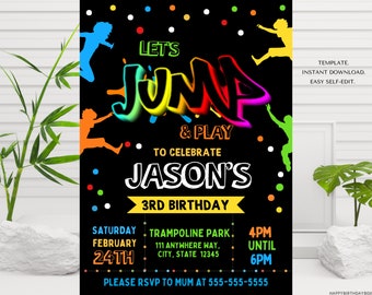 Trampoline Park Birthday Party Invitation, Trampoline Park Invite, Jump Birthday Party Invitation, Printable, Instant Download
