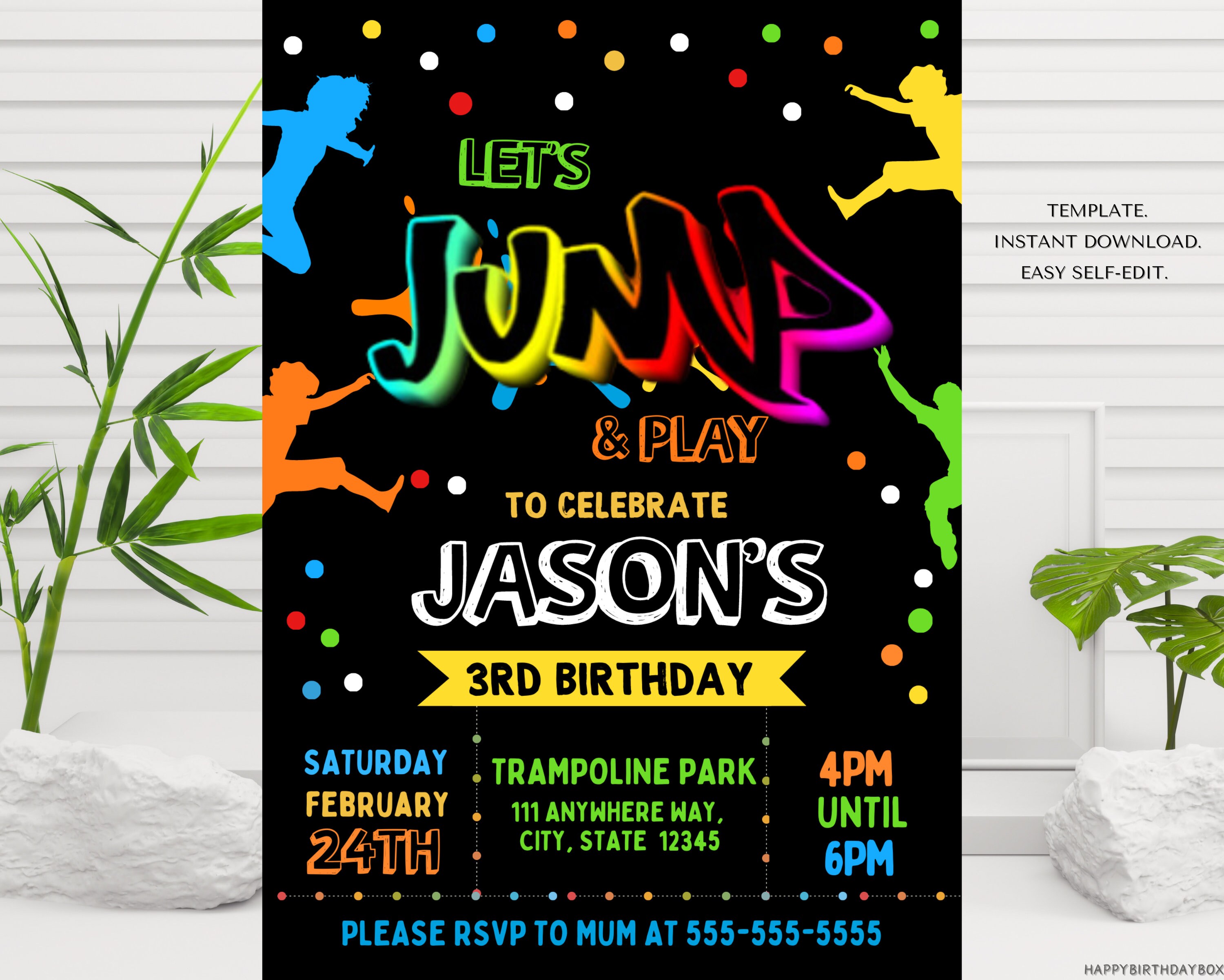 thumbnail image 2 of Boys Trampoline Park Birthday Invitation Editable Template 2 of 11