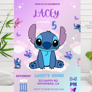 Stitch Editable Birthday Invitation Template, Printable Birthday Party Invitations, Digital Kids Party Invite, Digital Bday Card Invite