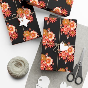 Trippy Floral Gift Wrap Papers- Black