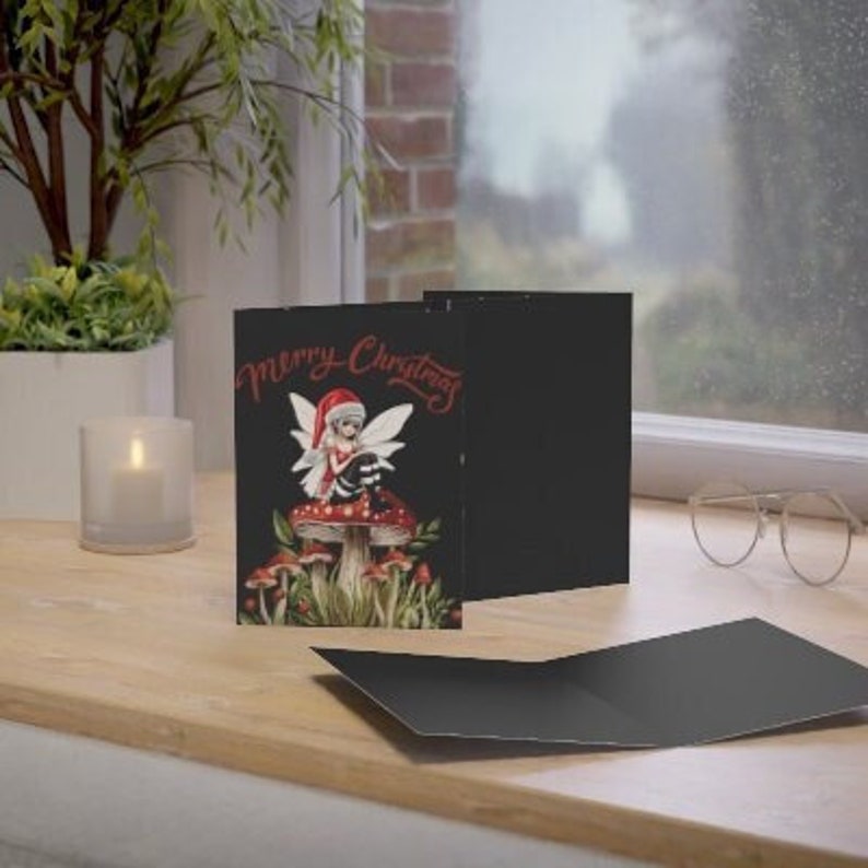 Whimsical Ferry Merry Christmas Card With Enchanting Fairy on Mushroom