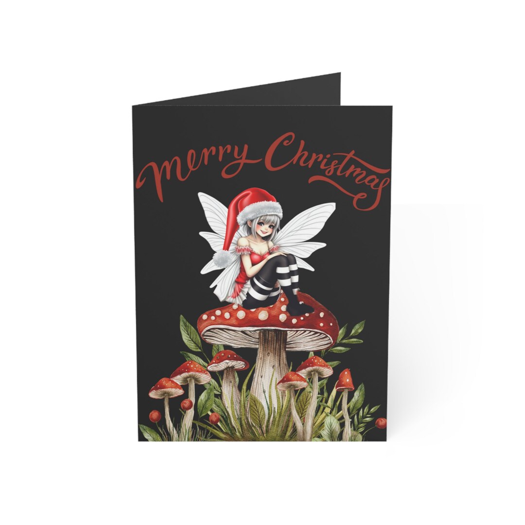 Whimsical Ferry Merry Christmas Card With Enchanting Fairy on Mushroom