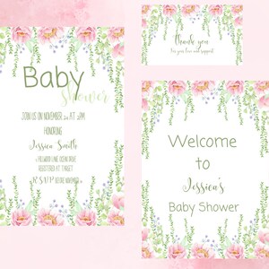 Bewerkbare babyshowerbundel. Uitnodiging, poster, bedankkaart. Bay girl-douche. Boho-babyshower. Bundel direct downloaden.