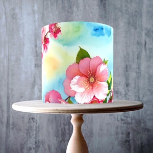 Topo de bolo comestível com flores de cerejeira Sakura vibrantes, casamento, aniversários, folha de glacê, cartão WAFER, envoltório de bolo, impressões comestíveis