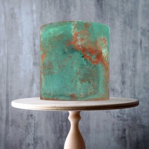 Geroeste groene verf, geoxideerde koperroest, patina-effect ontwerp wrap around taarttopper, glazuurvel, WAFER-kaart, taartomslag, prenten