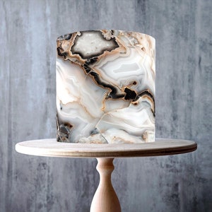 Enveloppe comestible avec motif pierre de marbre grise, blanche et dorée pour gâteau, feuille de glaçage, carte WAFER, emballage de gâteau, impressions comestibles