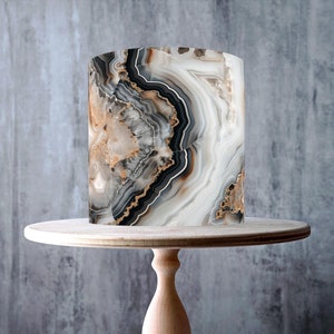Motif marbré en pierre naturelle marron, noir et blanc pour gâteau, feuille de glaçage, gaufrette, emballage de gâteau, impressions comestibles
