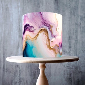 Emballage comestible abstrait, violet et bleu sarcelle pour gâteau, feuille de glaçage, carte de gaufrette, emballage de gâteau, impressions comestibles