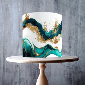 Emballage comestible turquoise et or pour gâteau, feuille de glaçage, carte gaufrette, emballage de gâteau, impressions comestibles