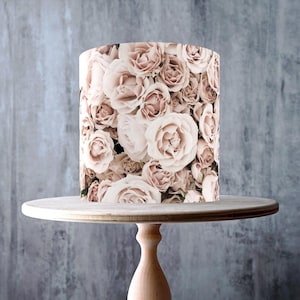 Champagne Roses, design floreale rosa tenue avvolgente, topper per torta commestibile, foglio di GLASSA, carta WAFER, involucro per torta, stampe commestibili