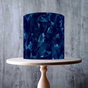 Decorazione per torta commestibile con motivo geometrico sfaccettato blu intenso, per compleanno, matrimonio, foglio di GLASSA, carta WAFER, involucro per torta, stampe commestibili