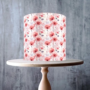 Pissenlits roses délicats Enveloppe florale transparente autour de gâteau comestible, feuille de glaçage, carte gaufrette, emballage de gâteau, impressions comestibles