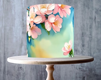 Soft Pink Sakura Edible Cake Topper – Cherry Blossom Floral Wrap - ICING or WAFER