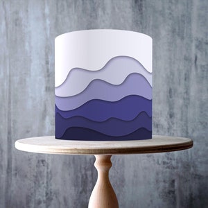 Adorno para tarta comestible con motivos ondulados en un degradado de lila claro y violeta azul marino, lámina de GLASEADO, tarjeta de OBLEA, envoltorio para tarta, impresiones comestibles