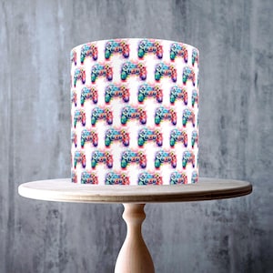 Sur le thème de la manette de jeu, décoration de gâteau enveloppante sans couture de jeu, feuille de glaçage, carte gaufrette, emballage de gâteau, impressions comestibles d'anniversaire