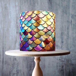 Motif écailles de sirène/dragon coloré enveloppant un gâteau comestible, feuille de glaçage, carte WAFER, emballage de gâteau, impressions comestibles